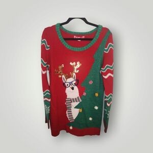 33 degree Ugly CHRISTMAS Sweater Size Large  Red Llama Tree Tunic Dress